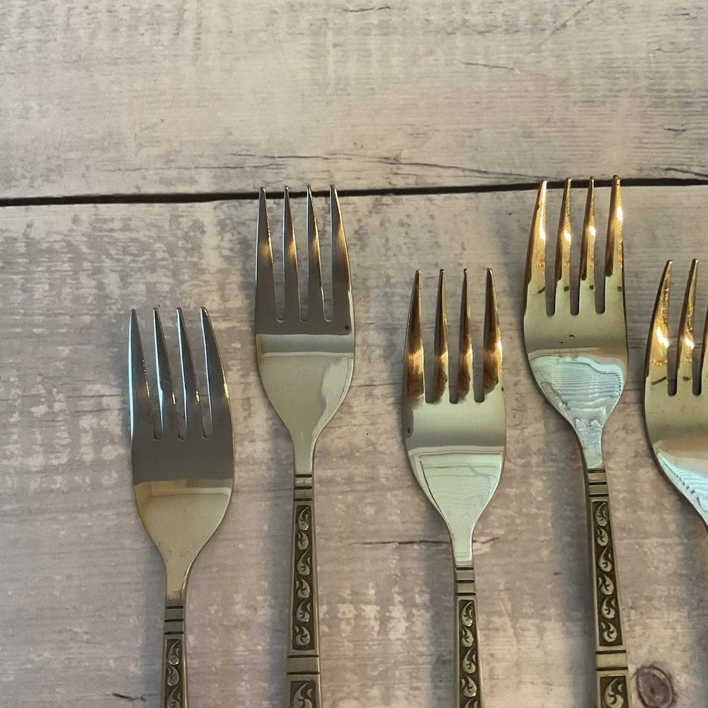 Riviera RIF4 Stainless Flatware Japan Set Of 8 Salad Dessert Forks MCM Vintage